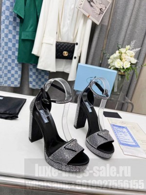 Prada Crystal 11cm Heel Sandals Black