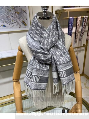 Christian Dior Women s Oblique Motif Long Scarf Gray