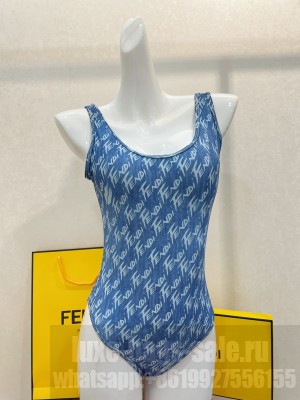 Fendi Logo Print Swimsuit Blue 2022 Collection 075