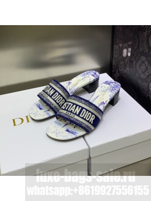 Dior Dway Heeled Slide Sandals 4cm in Cotton Embroidered 2023 Collection 023