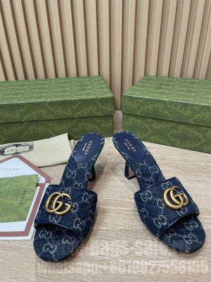 Gucci Double G Blue Denim 7.5cm ‎Slide Sandals 2022 Collection