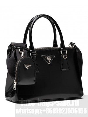 Prada Galleria Brushed Leather Small Bag 1BA896 Black