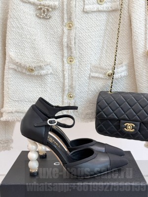 Chanel Lambskin & Grosgrain Pearl 8cm Sandals Black 2025 