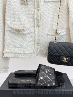 Chanel Mesh & Suede Slide Flat Black 2025