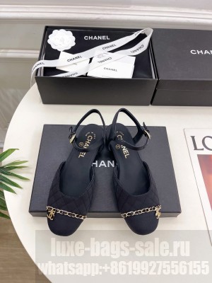 Chanel Quilted Silk with Chain Flat Sandals black 2025