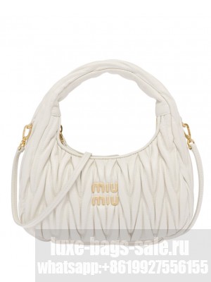 Miu Miu Wander Matelasse Nappa Leather Mini Hobo Bag Cream