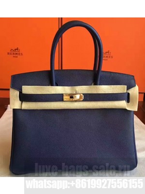 Hermes Birkin 30/35 Bag In Original Epsom Leather With Gold/Silver Hardware Sapphire