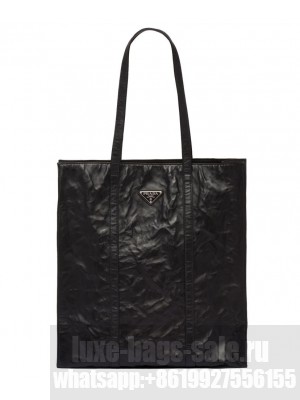 Prada Medium Antiqued Nappa Leather Tote Bag 1BG587 Black