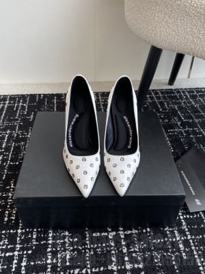 Alexander Wang 10cm White Silk With Crystal Pointed Pump