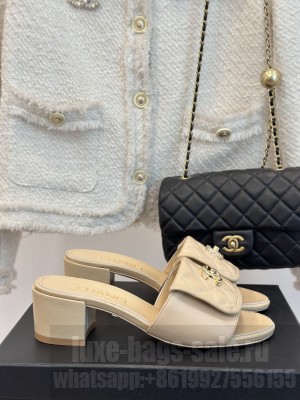 Chanel 5cm Lambskin Slide Mule Beige