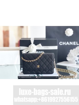 Chanel Grained Calfskin Classic Wallet on Chain WOC Black/Gold 2024 Top Quality