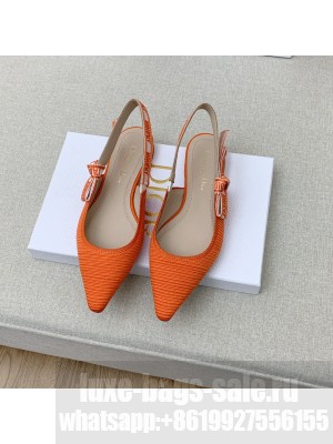 DIOR J'ADIOR SLINGBACK BALLERINA FLATS IN COTTON EMBROIDERY ORANGE 2022 COLLECTION