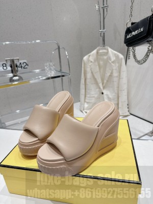 Fendi Fashion Show 14cm Heel First Wedge Slide Sandal Beige