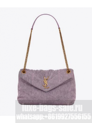 SAINT LAURENT PUFFER SMALL CHAIN BAG IN DENIM AND SMOOTH LEATHER 577476 BLEACHED LILAC