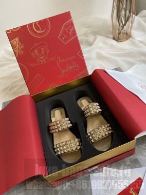Christian Louboutin Crystal Studded Gold Flat slippers 2021 Collection