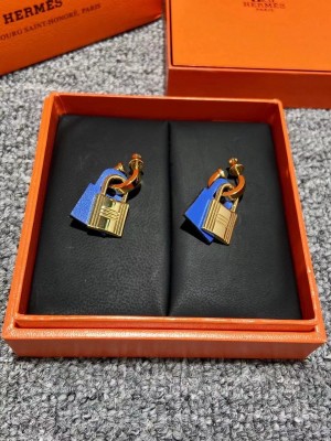 hermes lock earrings blue 2021