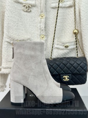Chanel Women's Suede & Leather 7cm Boots Gray