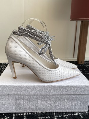 Dior D-Journey Lace-Up 6.5cm Pumps in Perforated Supple Lambskin with Lace White
