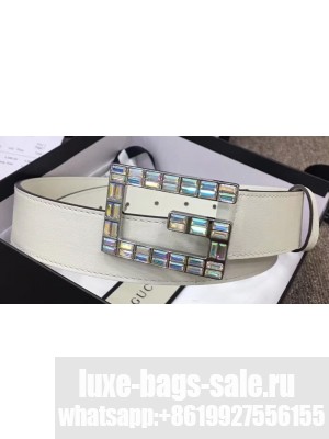 Gucci Width 3.5cm Leather Belt White with Crystals Square G Buckle
