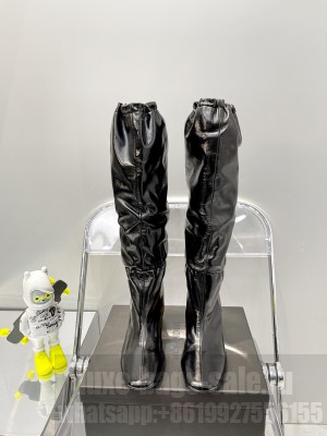 Jil Sander 7cm Round heel stretch long boots black