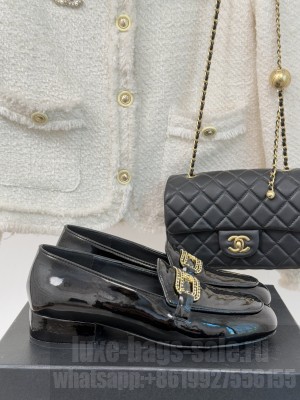 Chanel Patent Calfskin Loafers with Chain black 2025 G46113