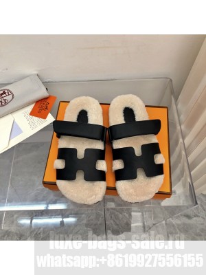 Hermes Unisex woolskin Oran Flat Slide Sandals 153 2022 Collection