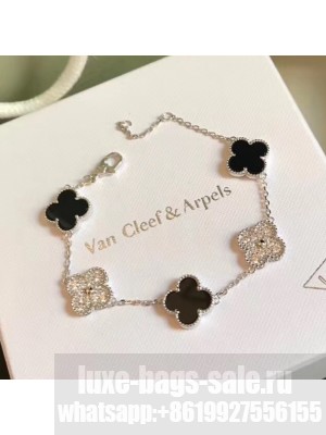 Van Cleef&Arpels Fiver Clovers Crystal Bracelet Black Silver Collection