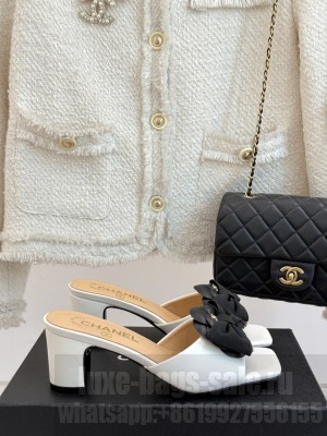 Chanel Lambskin Camellia Bow Heel Slides Mule White 2025 