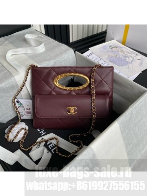 CHANEL CLUTCH Lambskin & Gold-Tone Metal AS5038 Wine
