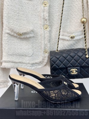 Chanel 7cm Lace Mule Black