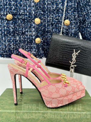 Gucci 9.5cm Horsebit Pink GG canvas Platform Sandals