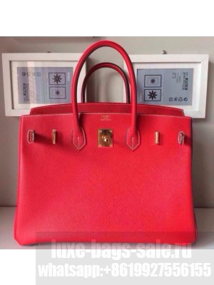 HERMES BIRKIN 35 EPSOM LEATHER RED GOLD