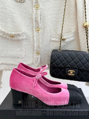 Chanel Chanel Women's 7cm Suede & Grosgrain Mary Janes Pumps Pink