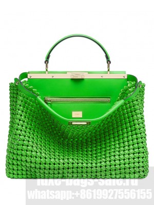 Fendi Peekaboo Large Braided Leather Bag 8BN210 Green