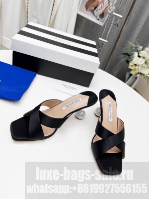 Aquazzuea 10cm Crystal heel Black Satin Mule 2022 Collection