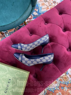 Gucci Women's GG Canvas Calfskin 65mm Blue Pumps 2021 Collection