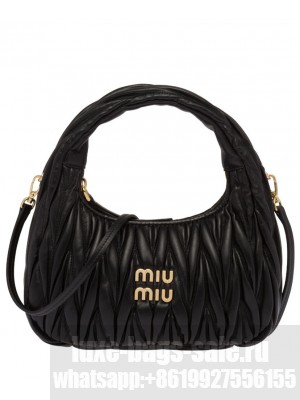 Miu Miu Wander Matelasse Nappa Leather Mini Hobo Bag Black