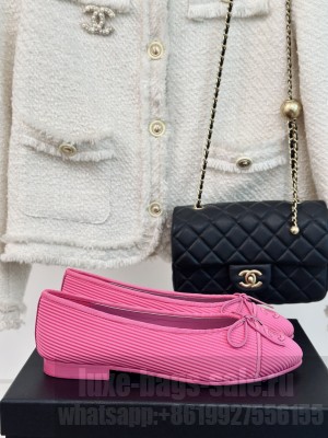 Chanel Striped Fabric Ballet Flat with Bow G45512 Pink 2024