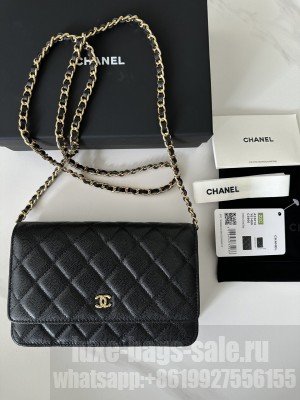 Chanel Caviar Leather & Gold-Tone Metal Wallet On Chain WOC Bag A33814 Black