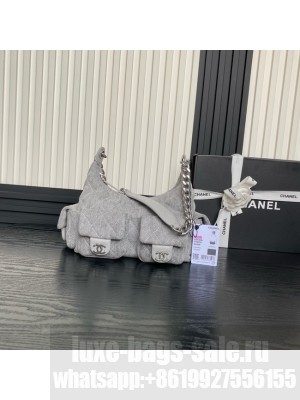 Chanel MAXI HOBO BAG Washed Denim AS5338 gray