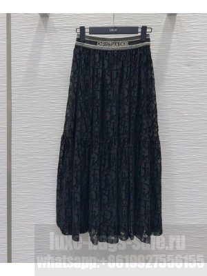 Christian Dior Women's Oblique Print Mesh Skirt Black