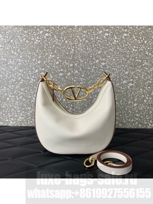 VALENTINO Vlogo Moon small leather HOBO bag chain N08J WHITE