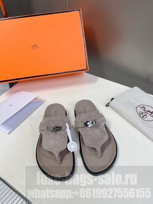 Hermes Unisex Empire sandal Suede Grey