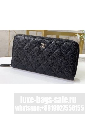 Chanel Classic Long Zipped Wallet 31507 Grained Calfskin Black/Silver