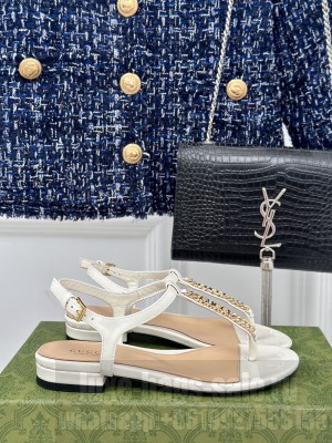 Gucci Women's flip-up sandals With Chain Flat White