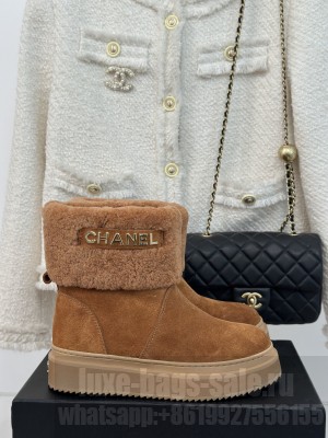 Chanel Suede & Wool Fur Platform Ankle Boots Brown 2024