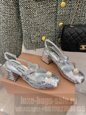 Miu Miu 6.5cm slingback pumps with  pearl Sliver