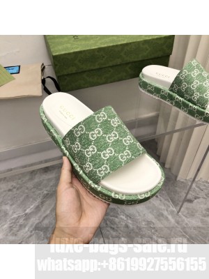 Gucci Women's Green Denim platform slide sandal 2022 Collection 