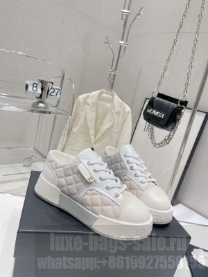 Chanel Suede & Canvas Quilted Platform Sneakers 2023SS gray
