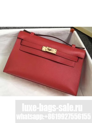 Hermes Kelly 22 Clutch Bag In Original Swift Leather Red